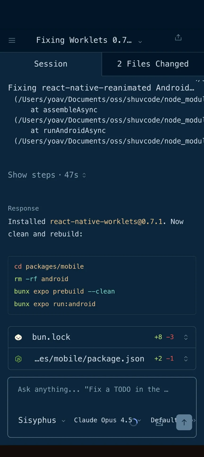 shuvcode's web ui, as it appears on mobile